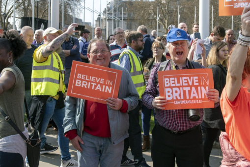 Pro-Brexit protestors at Brexit day rally.