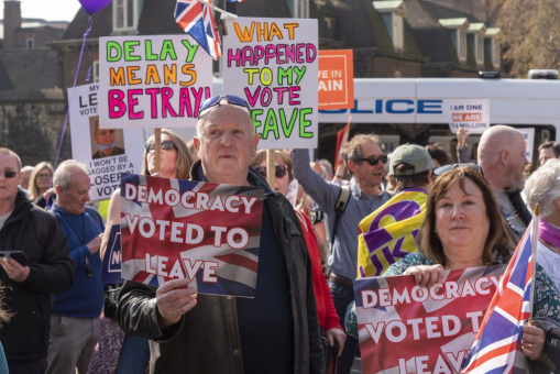 Pro-Brexit protestors at Brexit day rally.